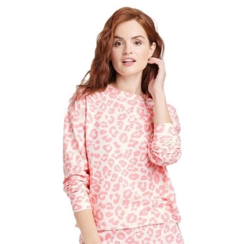 Grayson Threads Women's Small Top & Shorts 2-Pc Pink Cream PJ Set Leopard Print